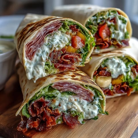 A platter of Italian Sub Pinwheel Wraps featuring ham, salami, pepperoni, and provolone, rolled and sliced for easy sharing.  