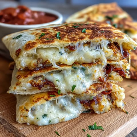 Crispy, cheesy mini quesadillas cut into triangles, paired with zesty homemade salsa—perfect for quick and fun meals.