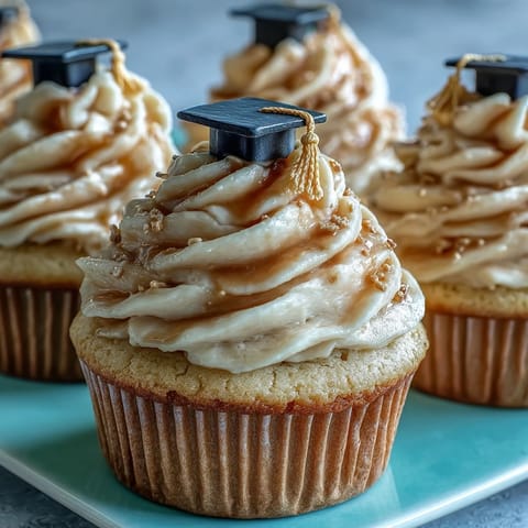 Simple graduation cupcakes with cap fondant toppers, decorated with buttercream and edible caps for festive celebrations.