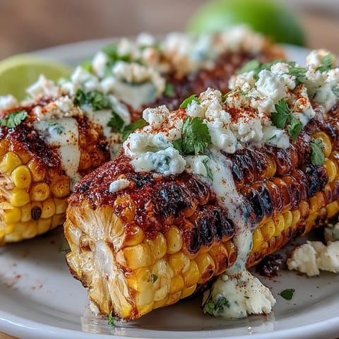Smoky, charred corn topped with tangy mayo-sour cream sauce, crumbled cheese, and fresh cilantro for the perfect summer side.