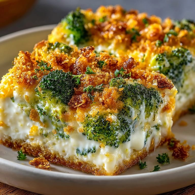 Homemade Broccoli &amp; Cheddar Casserole, a cheesy, vegetarian family favorite, baked until perfectly golden.