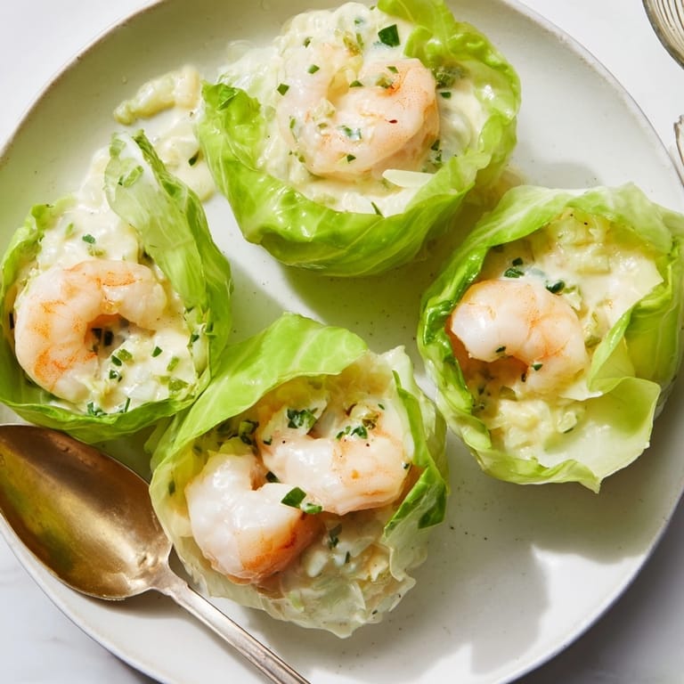 Homemade Shrimp Alfredo Cabbage Cups, a comforting dish with fresh parsley garnish.