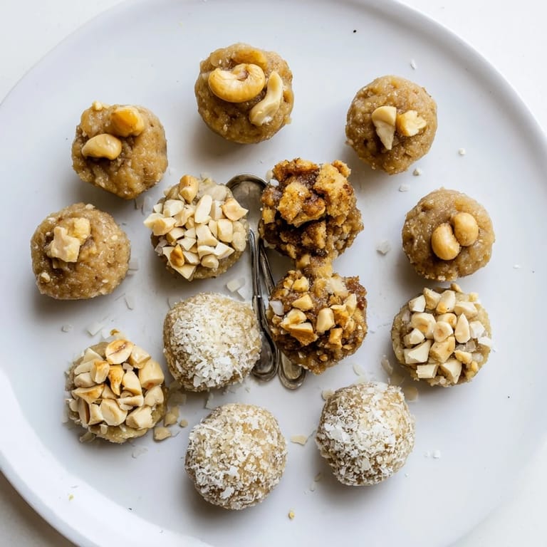 Delicious no-bake macadamia dessert bites, rolled in coconut and nuts, perfect for sharing.  