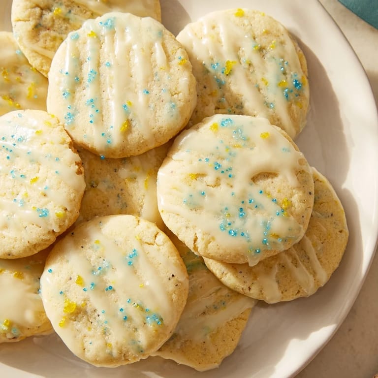 Soft, zesty lemon-flavored cookies drizzled with sweet glaze for holiday cheer.  