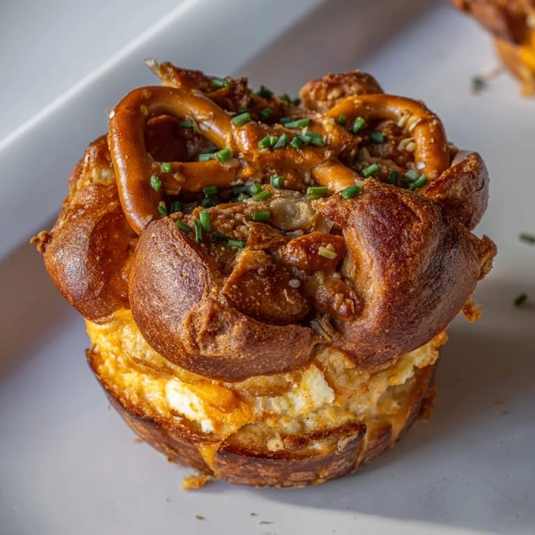 Fluffy Buffalo Ranch Cream Cheese Pretzel Muffins bursting with flavor and spice.