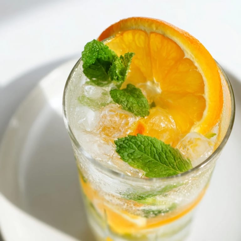 Homemade probiotic soda mocktail bursting with vibrant citrus flavors and fresh mint.  