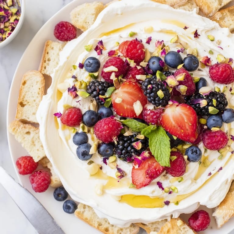 Whipped cream cheese and vibrant berries create a delightful Butter Board Dessert.  