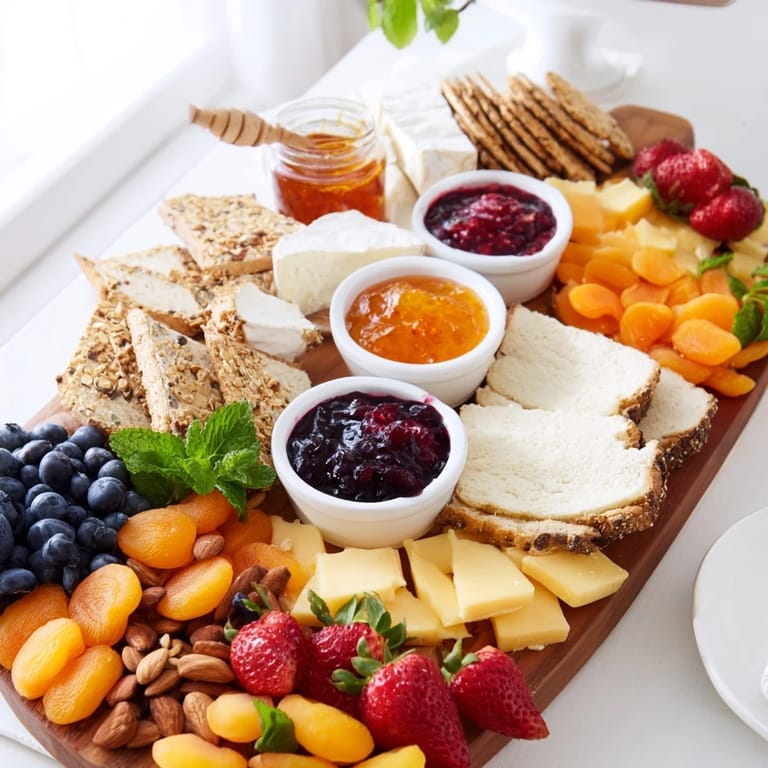 Artisan breads and vibrant jams create an inviting jam-infused brunch board arrangement.