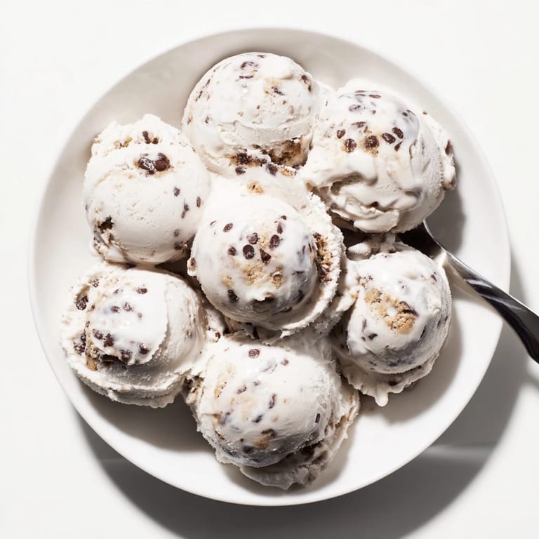 Guilt-free cottage cheese ice cream topped with rich chocolate chip cookie dough.  