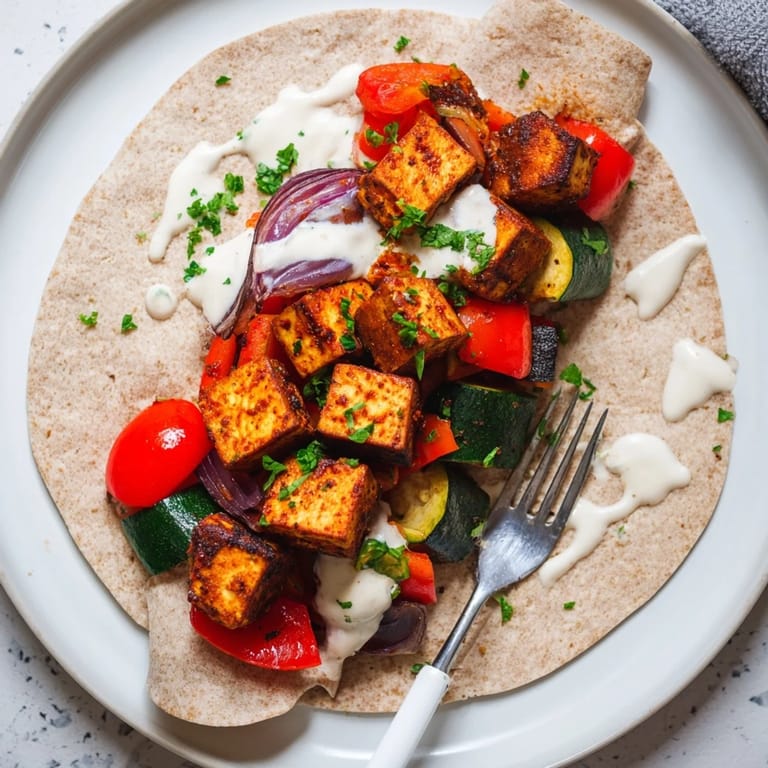 Delicious Vegan Viral Recipe re-make drizzled with creamy tahini-yogurt sauce and herbs.