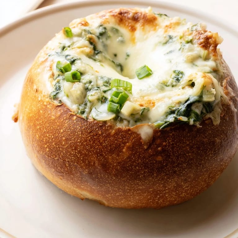 A close-up of cheesy Best-Ever Spinach Dip, served with fresh veggie sticks.