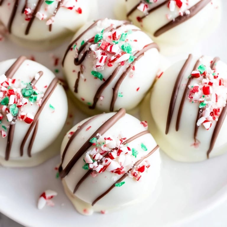 Rich and creamy Simplified Christmas Oreo Truffles, a festive no-bake dessert, chilled and set to perfection.