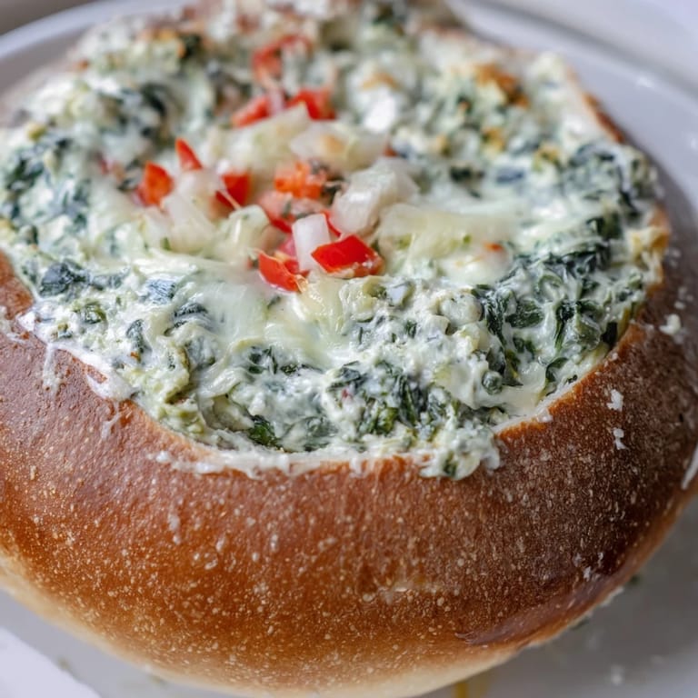 This festive holiday spinach dip bread bowl offers a perfect blend of warm bread and rich, flavorful dip.