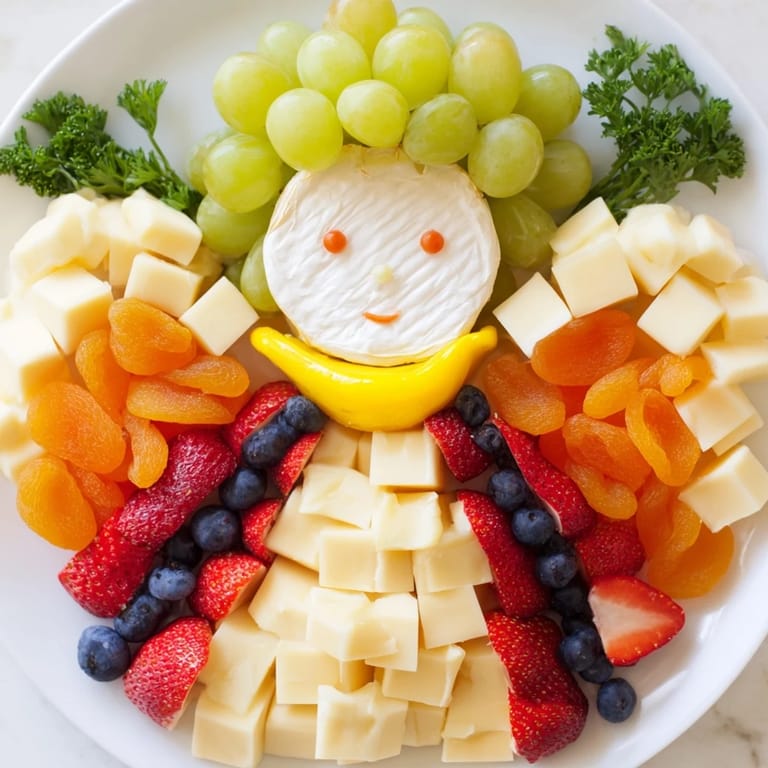 Sweet and savory Cherub Angel Snack Tray presents a whimsical arrangement of fruits, cheeses, and olives.
