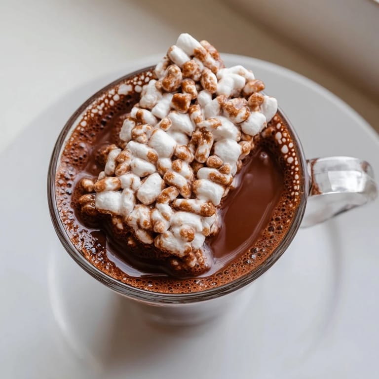Rich hot chocolate topped generously with a homemade Bear Marshmallow Bar, ready to enjoy.