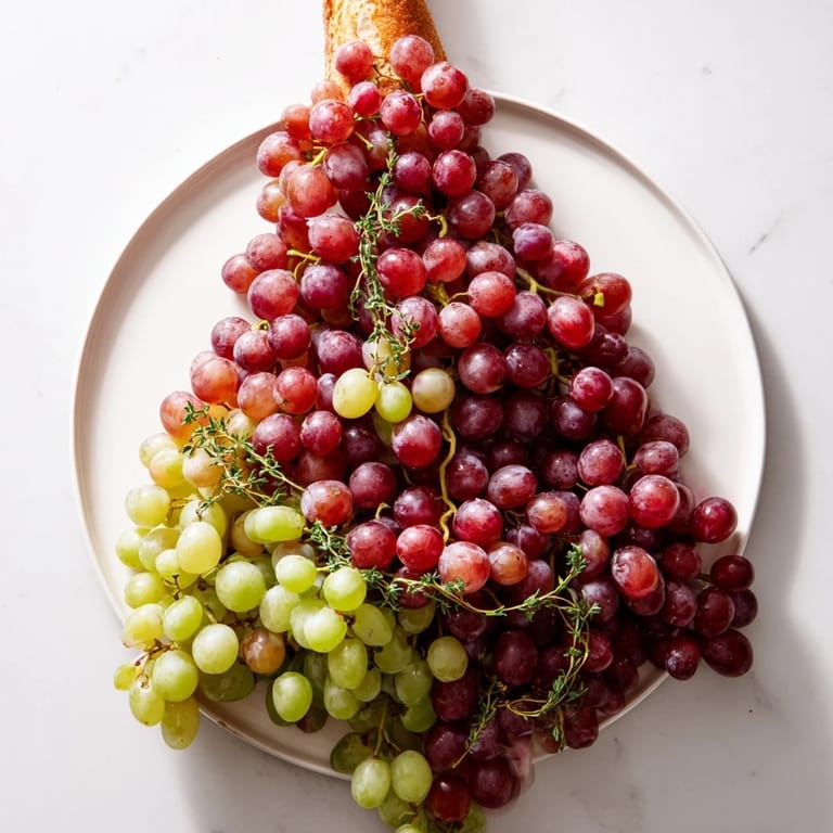 Vibrant red and green grapes form this stylish vineyard grape cluster, perfect for a party cheese board.