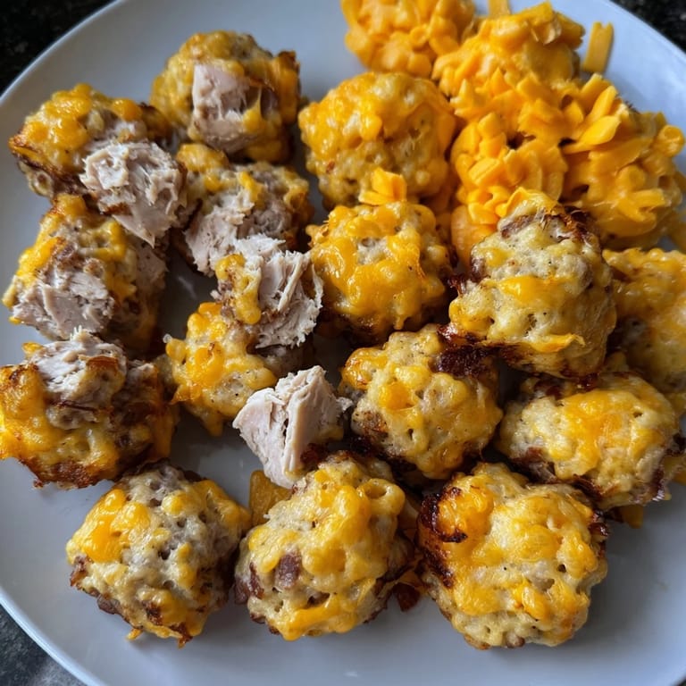 Homemade Chicken and Sausage Bisquick Balls, a quick and delicious snack, fresh from the oven.