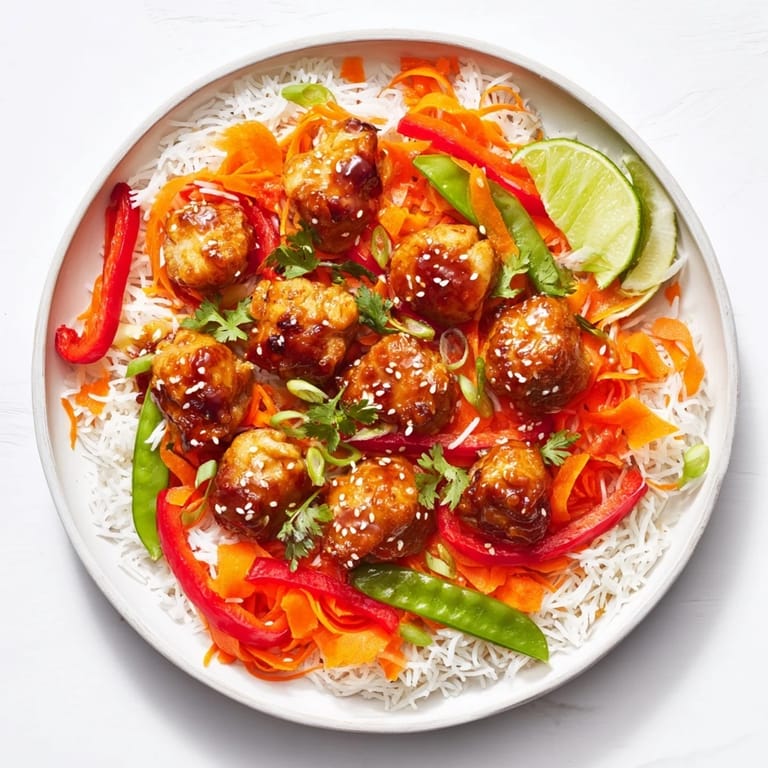 A tempting bowl of Sesame Ginger Rice Bowl, beautifully arranged with cilantro and lime wedges ready to eat.