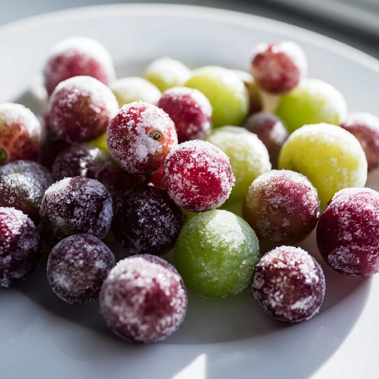 Sweet and vibrant, a close-up of colorful frozen grapes coated with sugar and cinnamon.