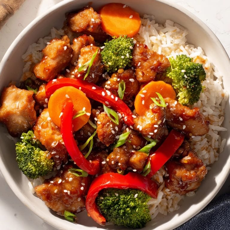 Juicy teriyaki chicken and vibrant veggies over rice creates a flavorful, balanced Teriyaki Chicken Rice bowl.