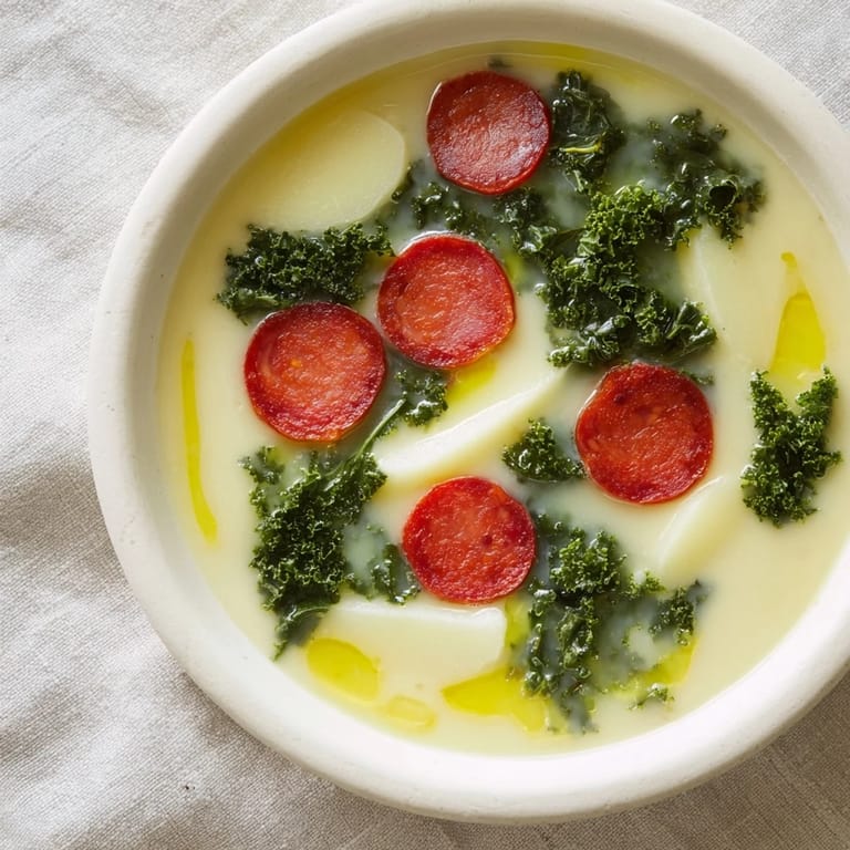 Hearty and flavorful: A bowl of Portuguese Caldo Verde, perfect served with crusty bread for a warm, cozy meal.
