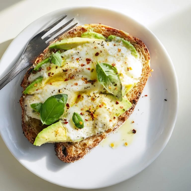 This easy Avocado Mozzarella Tartine features a rustic toast base with smooth lemony avocado, melted mozzarella, and a fresh olive oil finish for a quick, satisfying snack.