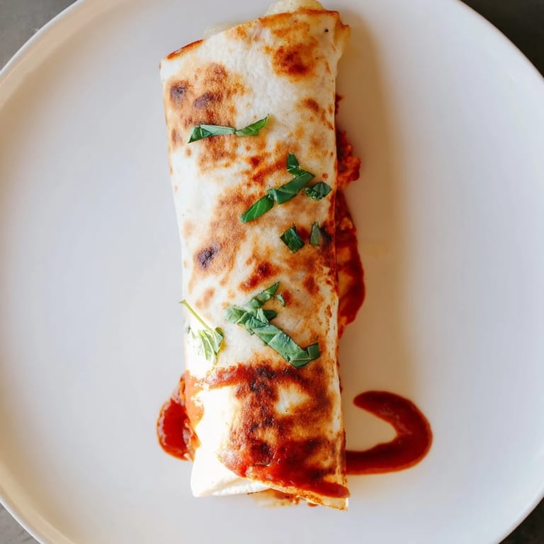 Fresh basil sprinkled over a crispy chicken Parm wrap, served with a side of warm marinara sauce for dipping.