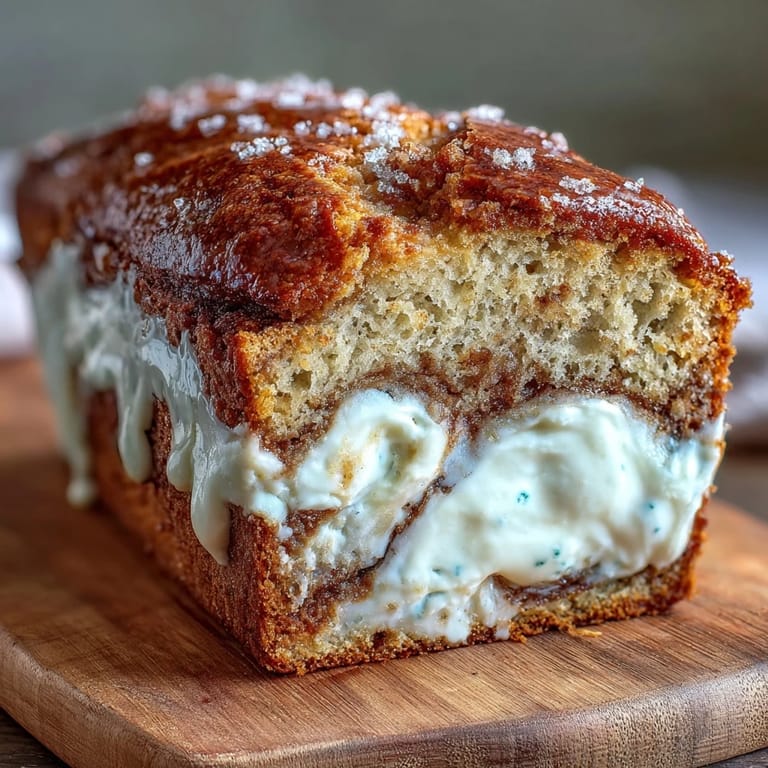 Warm Cream Cheese Cinnamon Swirl Banana Bread served on a white plate, ready to be enjoyed as a sweet breakfast or dessert.