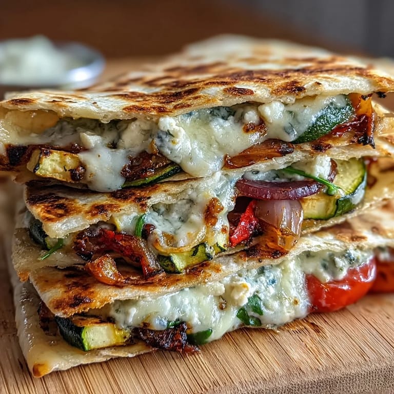 Freshly sliced wedges of Grilled Mediterranean Veggie Quesadillas served with a side of hummus.
