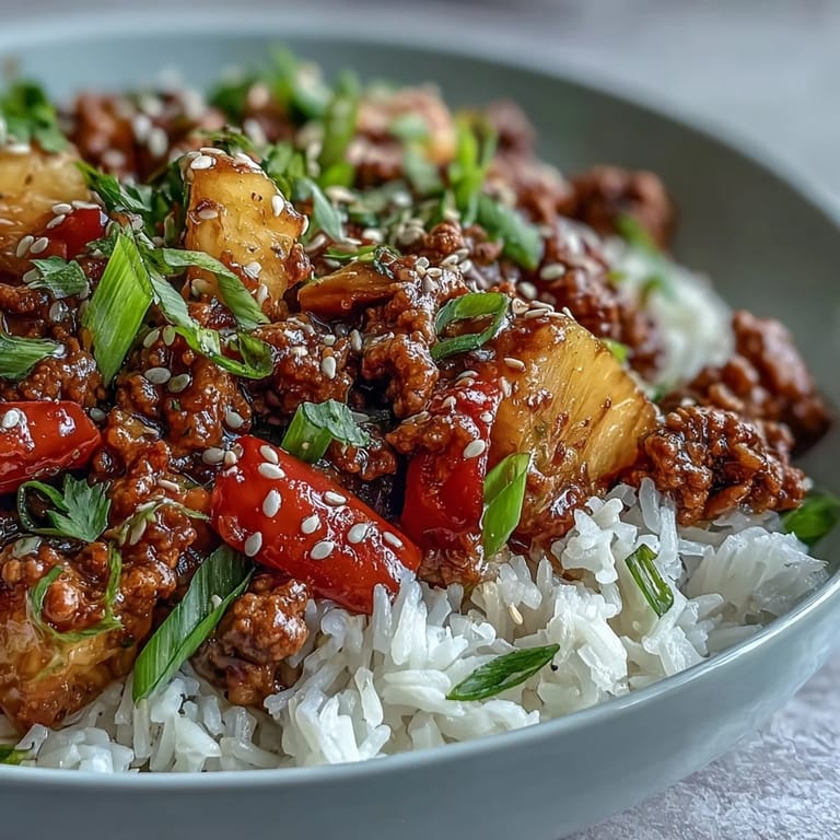 Golden fried egg placed on top of the Sweet-and-Sour Turkey Rice Skillet, garnished with sesame seeds and scallions for a savory weeknight dinner.