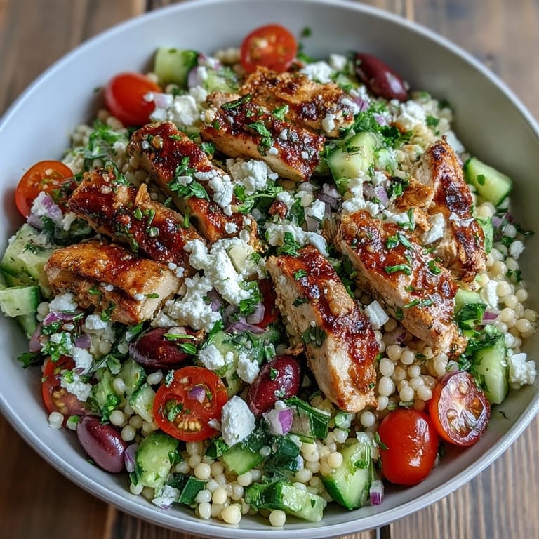 Golden toasted couscous and juicy chicken make Mediterranean Pearl Couscous Chicken Bowls perfect for a wholesome, high-protein dinner.