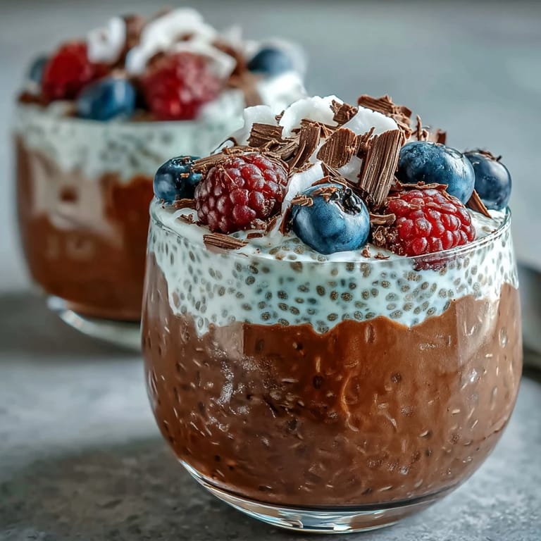 Served in a jar, the Vegan Chocolate Chia Pudding Parfaits feature airy coconut whip and shaved dark chocolate.