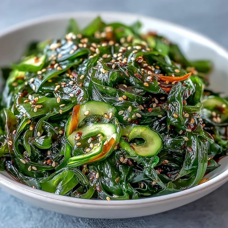 Japanese Seaweed Salad with Ponzu combines rehydrated seaweed, fresh cucumber, and carrots in a savory-sweet sesame ponzu sauce.