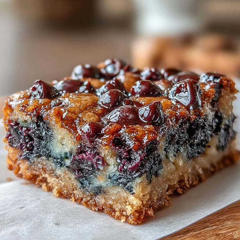 Rich, fudgy blondies studded with fresh blueberries, offering a sweet-tart flavor in every bite, ideal for afternoon tea or bake sales.
