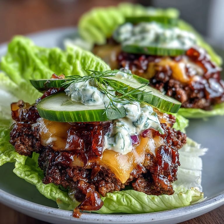 Fresh lettuce wraps stuffed with seasoned ground beef, melted cheese, crunchy pickles, and a zesty secret sauce make a delicious keto-friendly lunch or dinner.