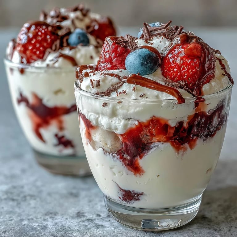 Light and refreshing yogurt berry sundaes with rich dark chocolate shavings for an elegant dessert.