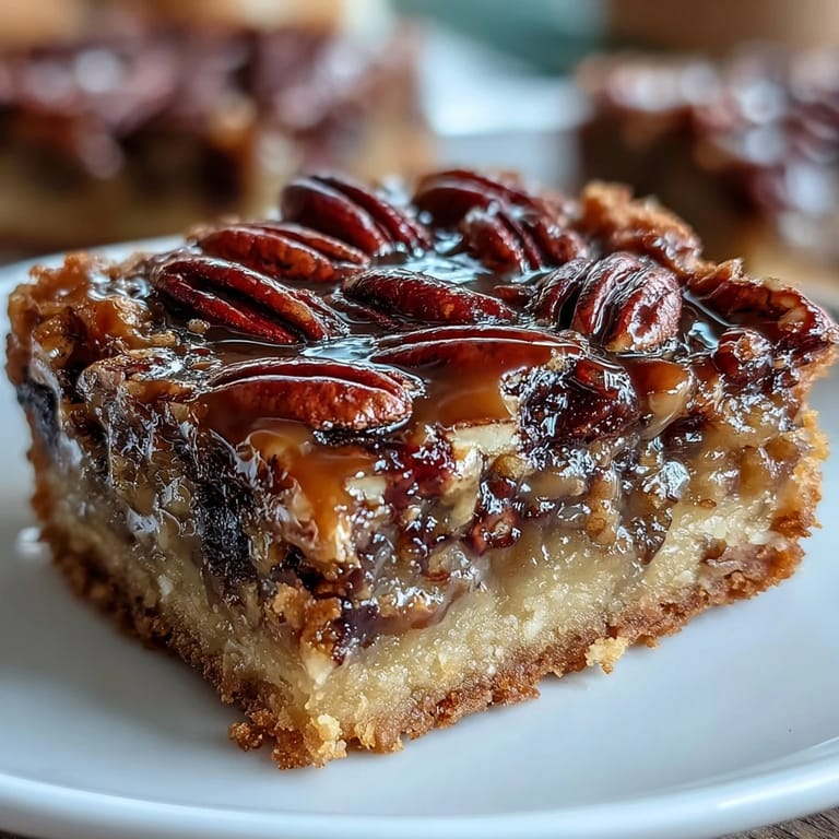 Golden-brown Kentucky Derby Pecan Pie Bars featuring crunchy pecans and a caramel-like filling, ideal for sharing at festive gatherings.