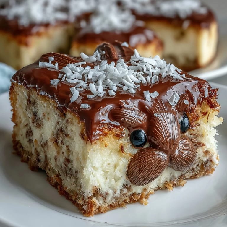 Adorable bunny cake with golden sparkles and coconut fur, bringing joy to any Easter or spring gathering.