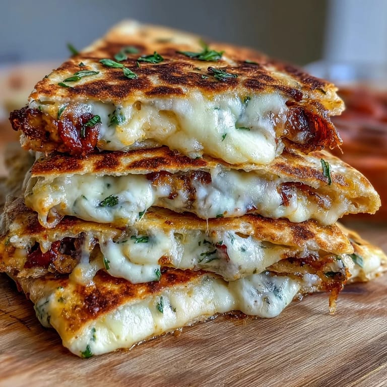 Warm, golden mini quesadilla triangles stuffed with cheddar and veggies, served alongside vibrant tomato salsa for dipping.
