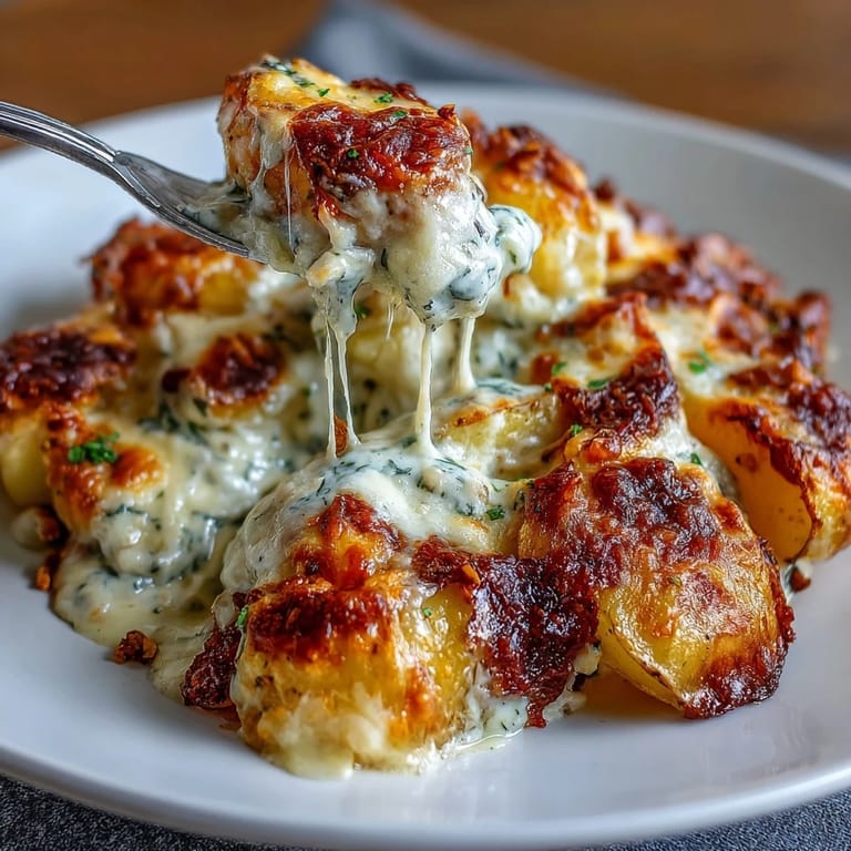 Velvety Au Gratin Potatoes: thinly sliced potatoes smothered in garlic cream, topped with melted Gruyère and Parmesan, baked until golden.