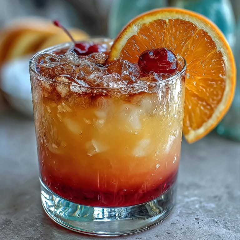 Layered ombre sunrise mocktail with grenadine, orange juice, and pineapple juice, featuring a beautiful gradient effect and sparkling soda finish.