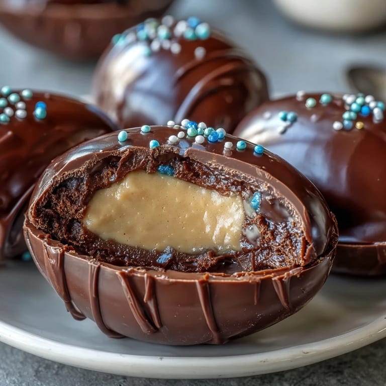 Creamy peanut butter-filled Easter eggs dipped in rich chocolate, topped with festive sprinkles for a homemade holiday treat.