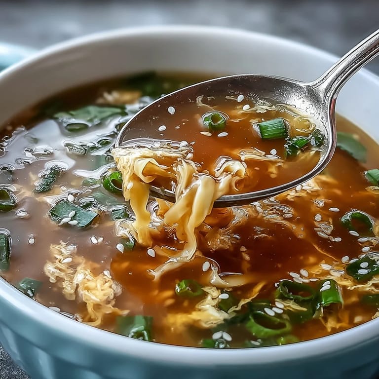 Delicate egg ribbons drift through a steaming, fragrant broth, garnished with green scallions for a classic Homemade Egg Drop Soup.