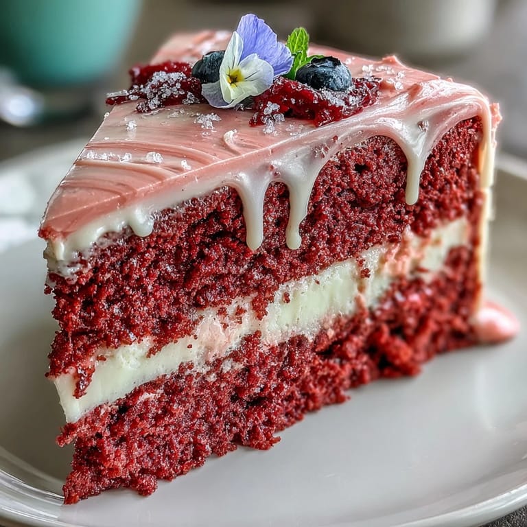 Luxurious pink velvet cake infused with rosé, perfect for celebrations with gold accents.